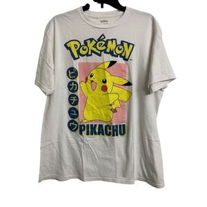 Pokemon Pikachu‎ Graphic T-Shirt Mens XL White Japanese Katakana Short Sleeve